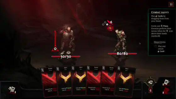 Playing timed attack cards from the shared hand in early combat
