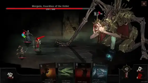 Party combat with visible enemy time counters on the shared deck